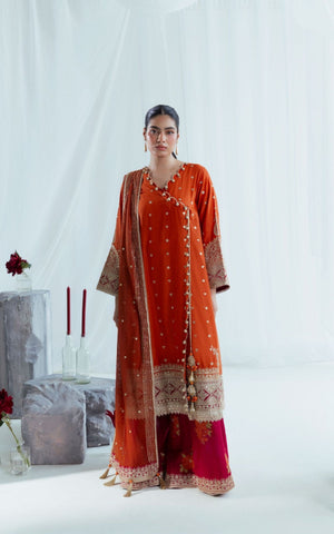 Embriodered Cotton Net - 3 Pc | FE-52116