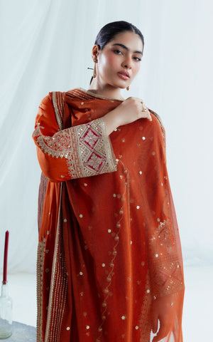 Embriodered Cotton Net - 3 Pc | FE-52116