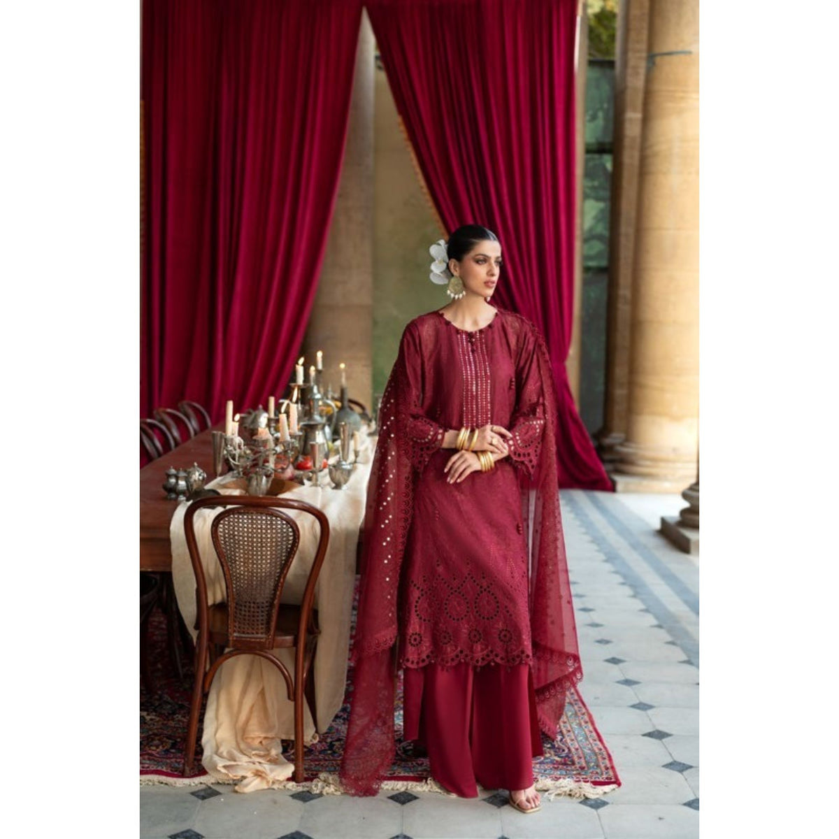 Embroidered Net - 3 Pc | FE-52015