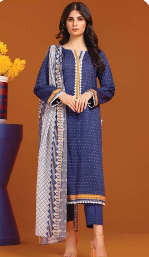 3-Piece Printed Cambric Suit with Lawn Dupatta & Trouser