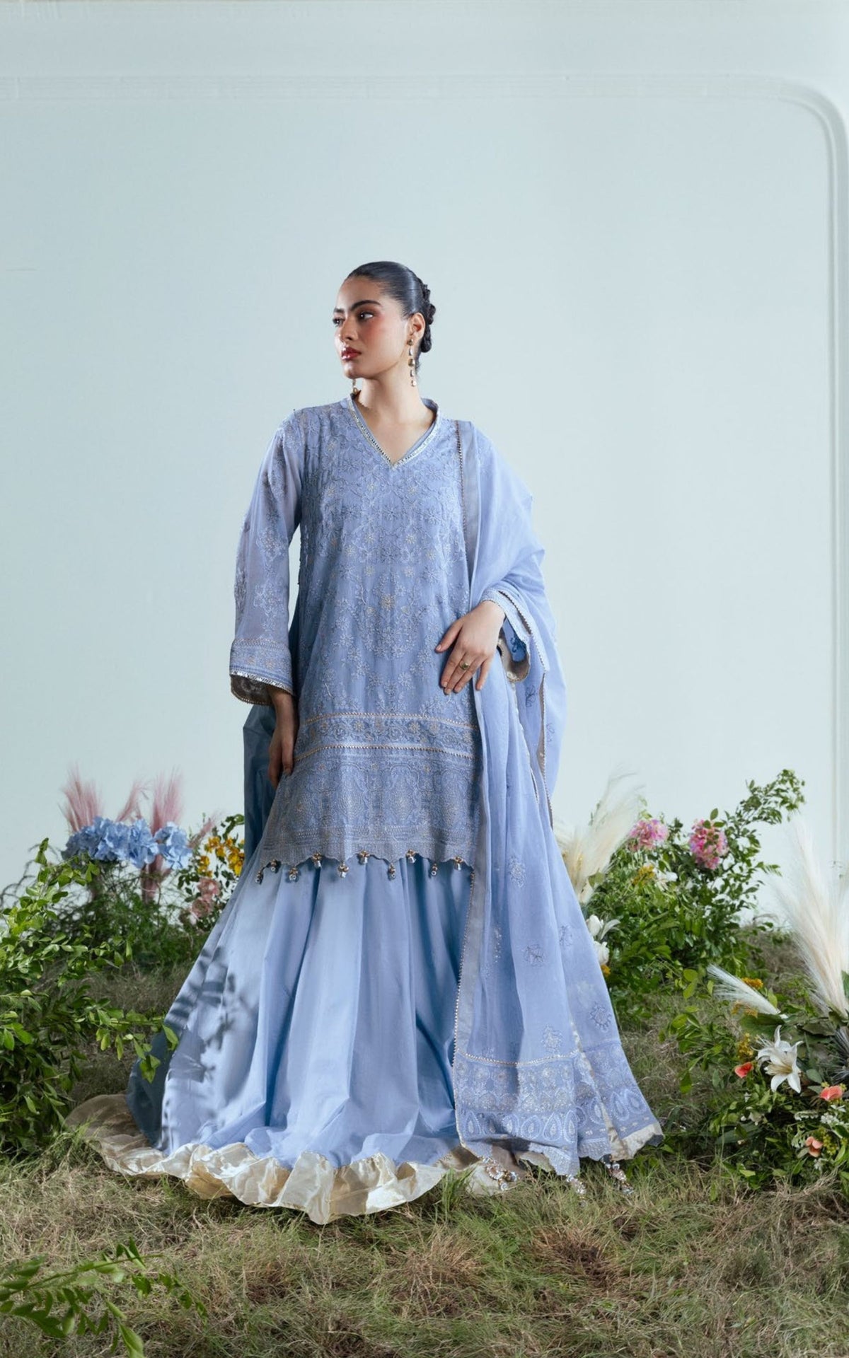 Embriodered Cotton Net - 3 Pc | FE-52165