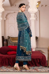 JJ EMBELLISH BY JANIQUE LUXURY EMBROIDERED UNDTITCHED SUIT D-002 Blue Contour