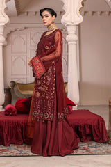 JJ EMBELLISH BY JANIQUE LUXURY EMBROIDERED UNDTITCHED SUIT D-007 Red Stone