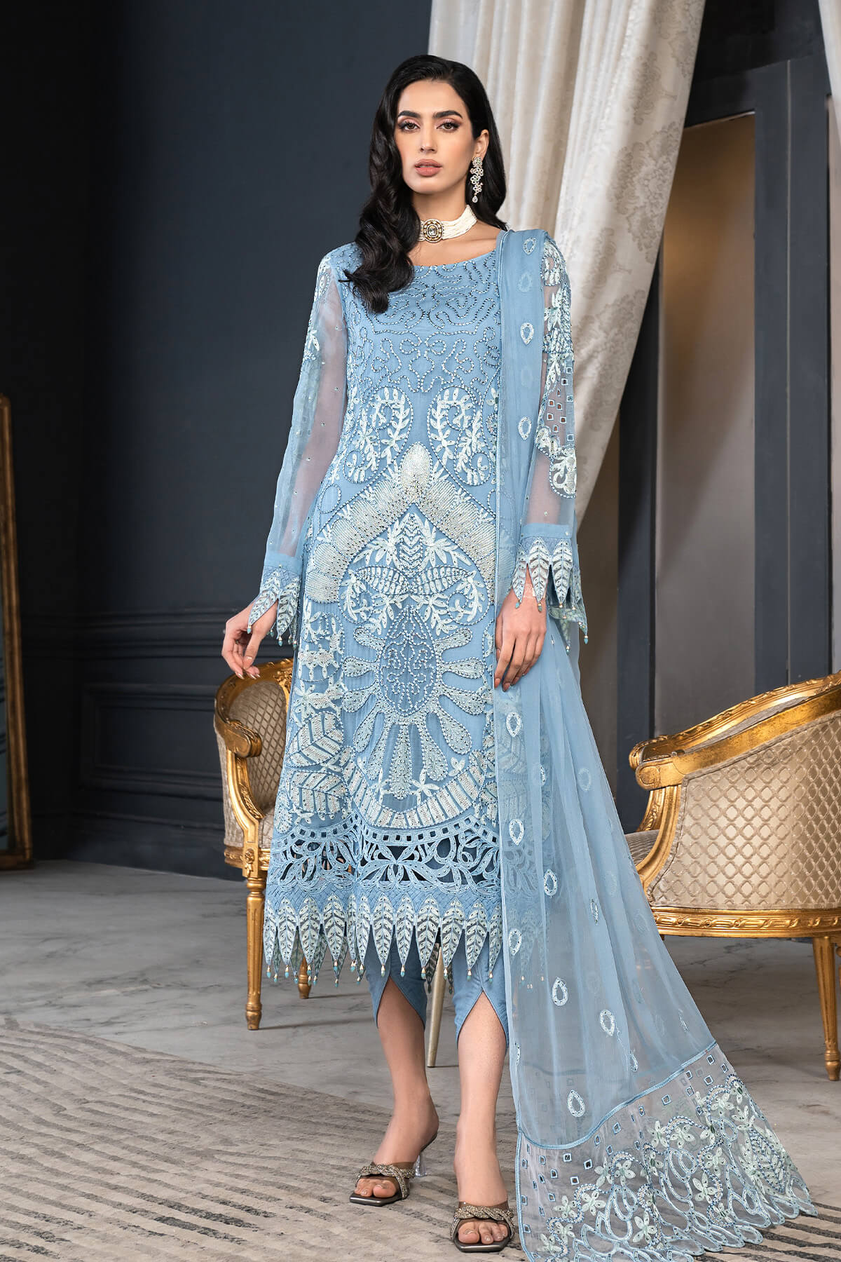 JANIQUE LUXURY CHIFFON UNSTITCHED SUIT D-015 Celestial Charm