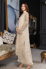 JANIQUE LUXURY CHIFFON UNSTITCHED SUIT D-019 Ivory