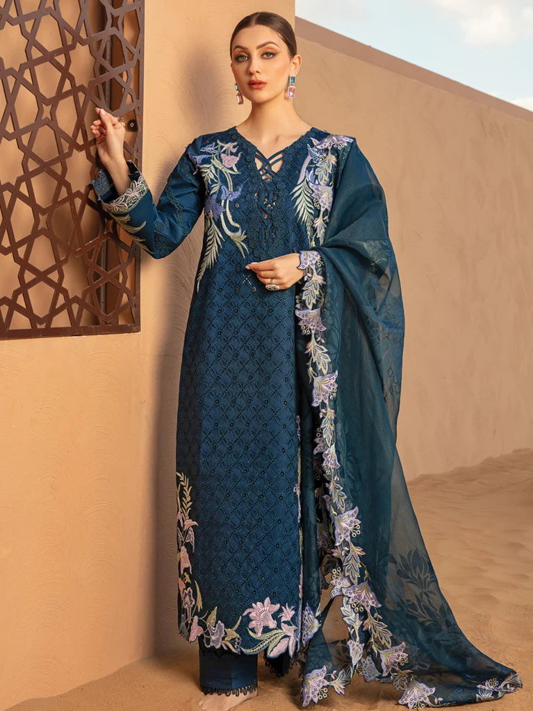 Rang Rasiya Premium Embroidered Unstitched Lawn 3Pc Suit D-06 MAHSA