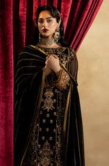 Maryum & Maria Zamani Begum Embroidered Organza Unstitched 3Pc Suit Amber-(MW23-519)