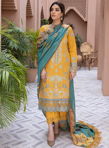 RANG RASIYA KARANDI SHAWL 3PC UNSTITCHED SUIT HAZEL