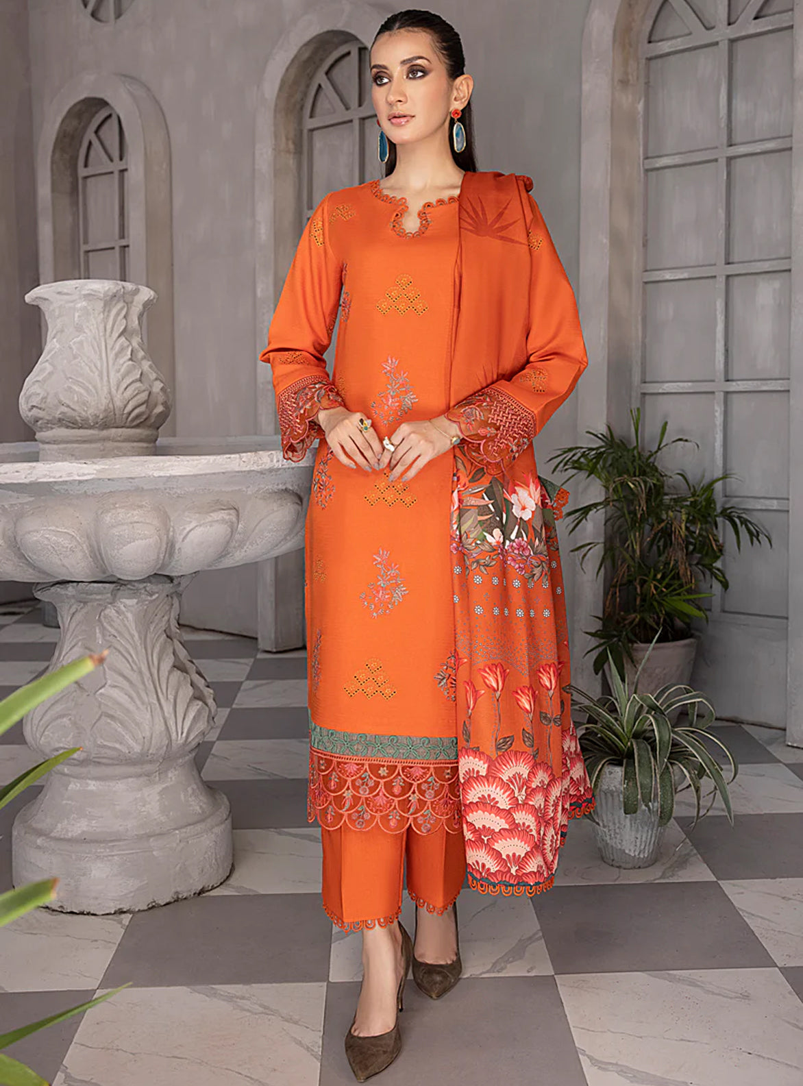 Rang Rasiya Florence Embroidered Linen Unstitched 3Pc Suit D-10 ADAN