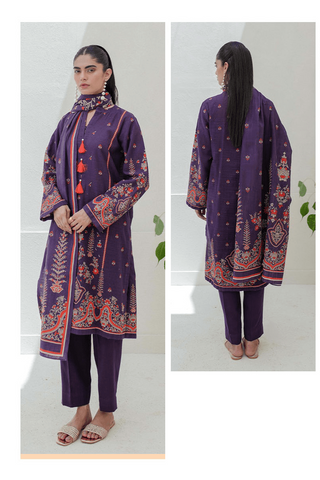 Zellbury Digital Printed khaddar Unstitched 3pc Essential suit WUW23X30732