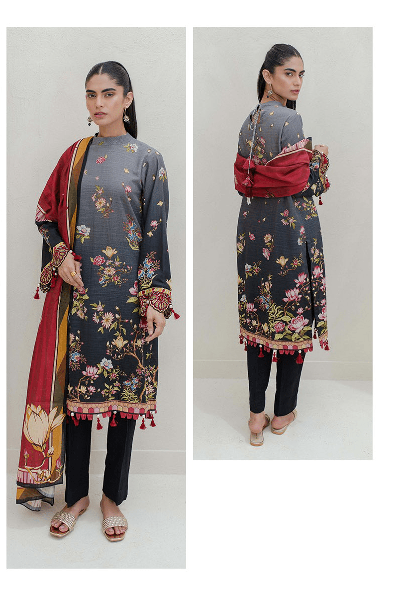 Zellbury Digital Printed Embroidered khaddar Unstitched 2pc suit WUW23E20718
