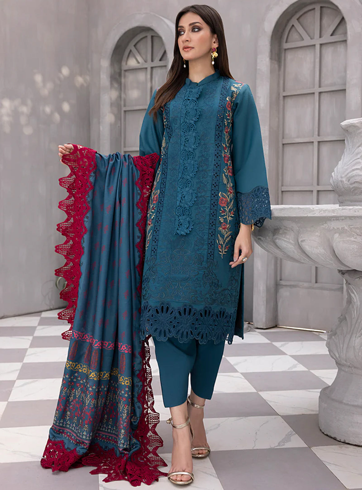 Rang Rasiya Florence Embroidered Linen Unstitched 3Pc Suit D-01 MINHA