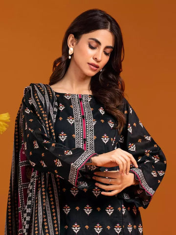 Edenrobe Printed Khaddar 3pc Unstitched Suit Black EWU23A3-27072