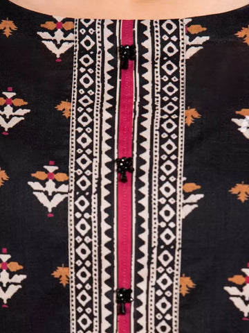 Edenrobe Printed Khaddar 3pc Unstitched Suit Black EWU23A3-27072