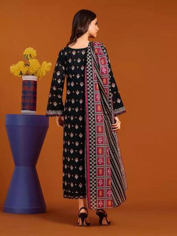 Edenrobe Printed Khaddar 3pc Unstitched Suit Black EWU23A3-27072