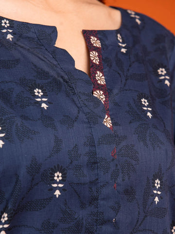 Edenrobe Printed Khaddar 3pc Unstitched Suit Navy Blue EWU23A3-27077
