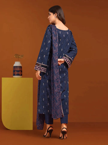 Edenrobe Printed Khaddar 3pc Unstitched Suit Navy Blue EWU23A3-27077