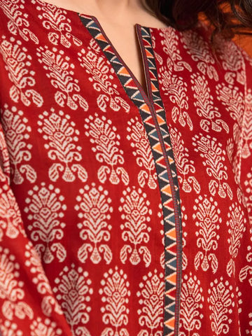 Edenrobe Printed Khaddar 3pc Unstitched Suit Rust EWU23A3-27088