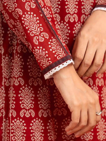 Edenrobe Printed Khaddar 3pc Unstitched Suit Rust EWU23A3-27088