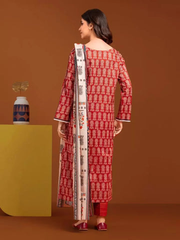 Edenrobe Printed Khaddar 3pc Unstitched Suit Rust EWU23A3-27088