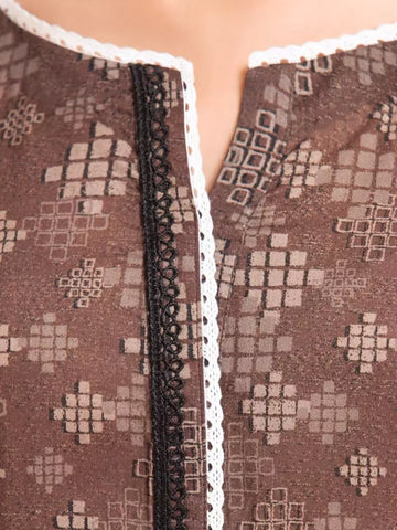 Edenrobe Printed Khaddar 3pc Unstitched Suit Brown EWU23A3-27115