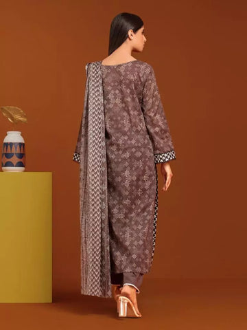 Edenrobe Printed Khaddar 3pc Unstitched Suit Brown EWU23A3-27115