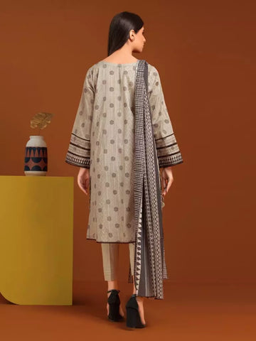 Edenrobe Printed Khaddar 3pc Unstitched Suit Sage EWU23A3-27116