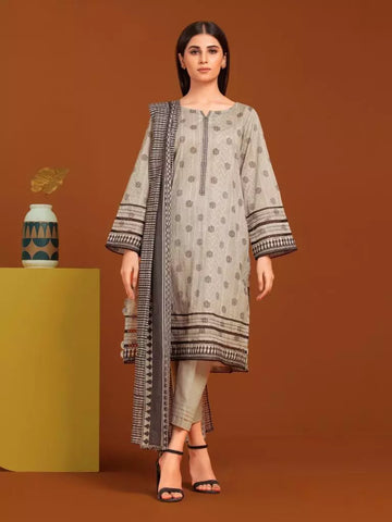 Edenrobe Printed Khaddar 3pc Unstitched Suit Sage EWU23A3-27116