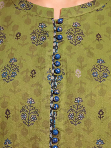 Edenrobe Printed Khaddar 3pc Unstitched Suit Olive EWU23A3-27130