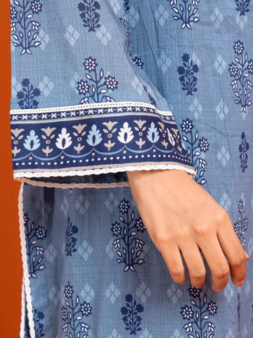Edenrobe Printed Khaddar 3pc Unstitched Suit Blue EWU23A3-27133