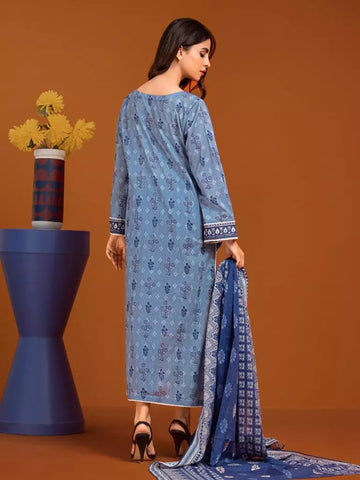 Edenrobe Printed Khaddar 3pc Unstitched Suit Blue EWU23A3-27133