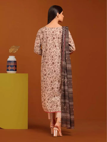 Edenrobe Printed Khaddar 3pc Unstitched Suit Beige EWU23A3-27166