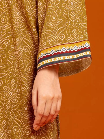 Edenrobe Printed Khaddar 3pc Unstitched Suit Golden  EWU23A3-27186