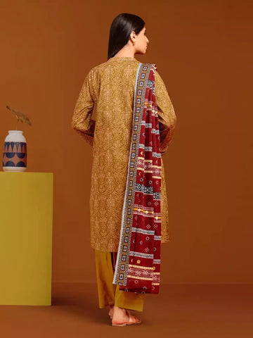 Edenrobe Printed Khaddar 3pc Unstitched Suit Golden  EWU23A3-27186