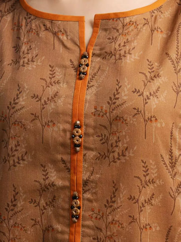 Edenrobe Printed Khaddar 3pc Unstitched Suit  Brown EWU23A3S-27604