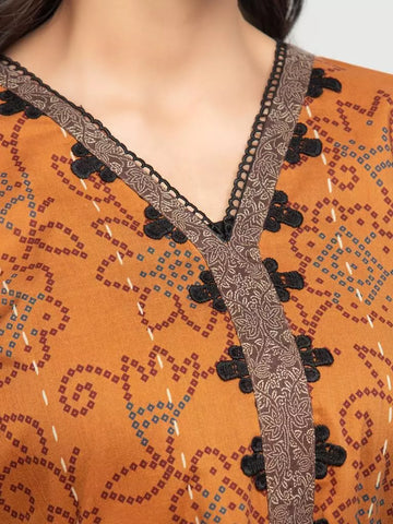 Edenrobe Printed Khaddar 3pc Unstitched Suit Brown EWU23A3S-27605