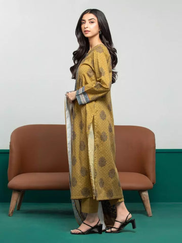 Edenrobe Printed Khaddar 3pc Unstitched Suit Mustard EWU23A3S-27606