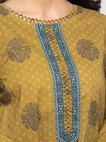 Edenrobe Printed Khaddar 3pc Unstitched Suit Mustard EWU23A3S-27606