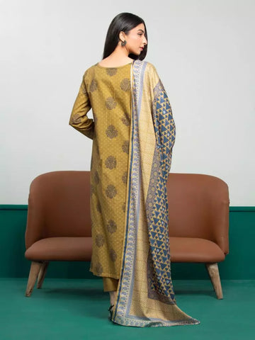 Edenrobe Printed Khaddar 3pc Unstitched Suit Mustard EWU23A3S-27606