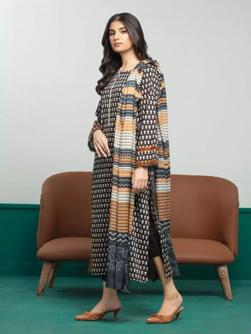 Edenrobe Printed Khaddar 3pc Unstitched Suit Black EWU23A3S-27629