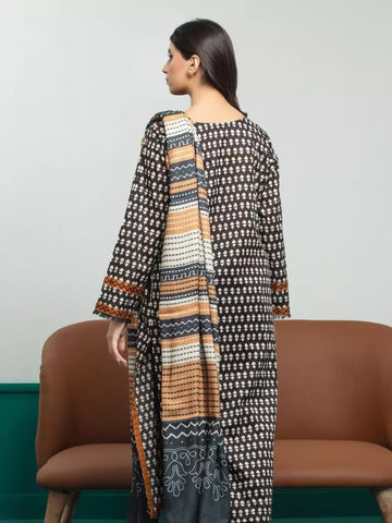 Edenrobe Printed Khaddar 3pc Unstitched Suit Black EWU23A3S-27629