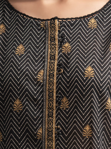 Edenrobe Printed Khaddar 3pc Unstitched Suit Black EWU23A3S-27634