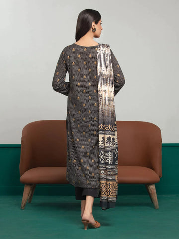 Edenrobe Printed Khaddar 3pc Unstitched Suit Black EWU23A3S-27634