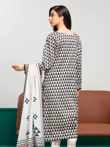 Edenrobe Printed Khaddar 3pc Unstitched Suit Black & White EWU23A3S-27636