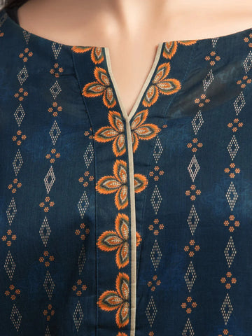 Edenrobe Printed Khaddar 3pc Unstitched Suit Navy Blue EWU23A3S-27640