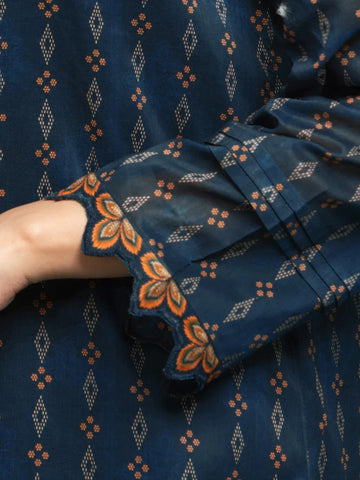 Edenrobe Printed Khaddar 3pc Unstitched Suit Navy Blue EWU23A3S-27640