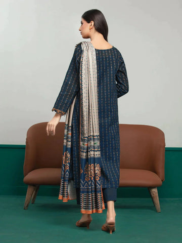 Edenrobe Printed Khaddar 3pc Unstitched Suit Navy Blue EWU23A3S-27640