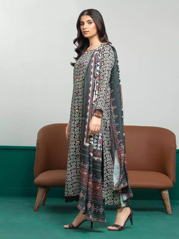 Edenrobe Printed Khaddar 3pc Unstitched Suit Black & White EWU23A3S-27648