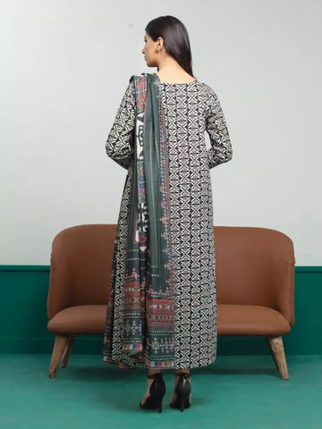 Edenrobe Printed Khaddar 3pc Unstitched Suit Black & White EWU23A3S-27648