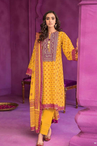 3PC Embroidered Chunri Lawn Unstitched Suit With Chiffon Gold and Lacquer Printed Dupatta